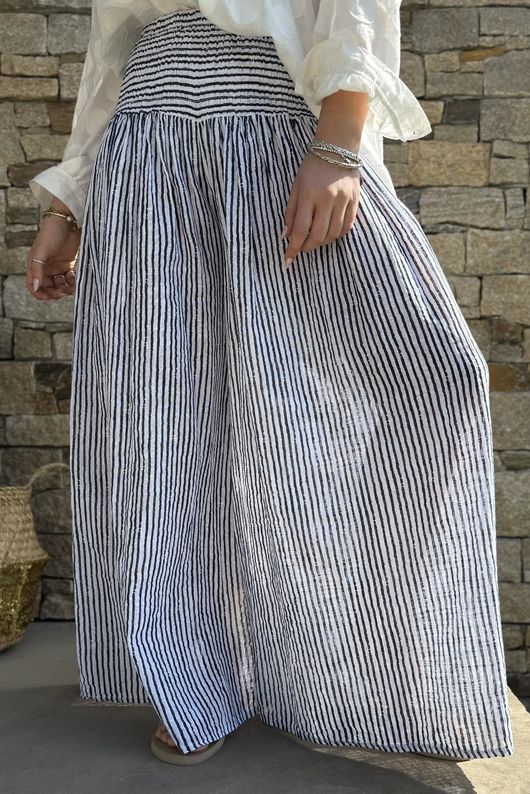 Marina Chalk Stripe Palazzo Pant White